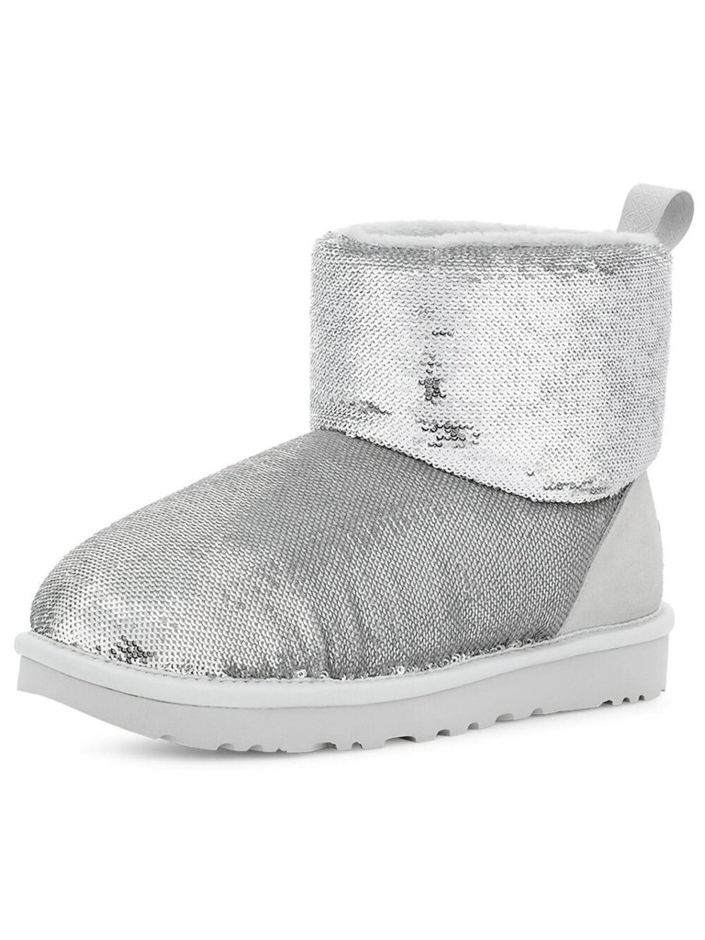 UGG Classic Mini Mirror Ball Women's Sequin Suede Winter Boots Silver Size 6